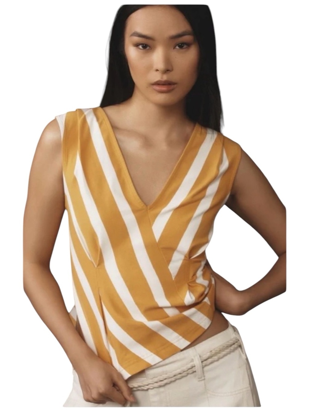 MAEVE Anthropologie Striped Corset Top V Neck Peplum Coastal Resort Small